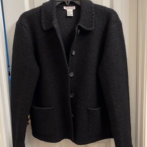 Classic boiled wool black jacket with decorative edge stitching